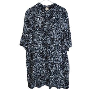 Old Navy Tunic Shift Shirt Dress XL Black White Paisley Rabbits Lightweight